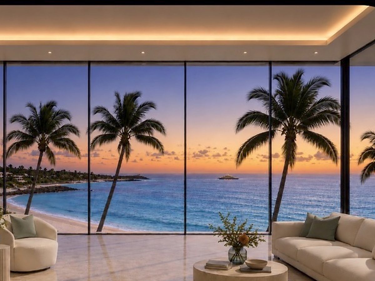 Oceanfront room at dusk
